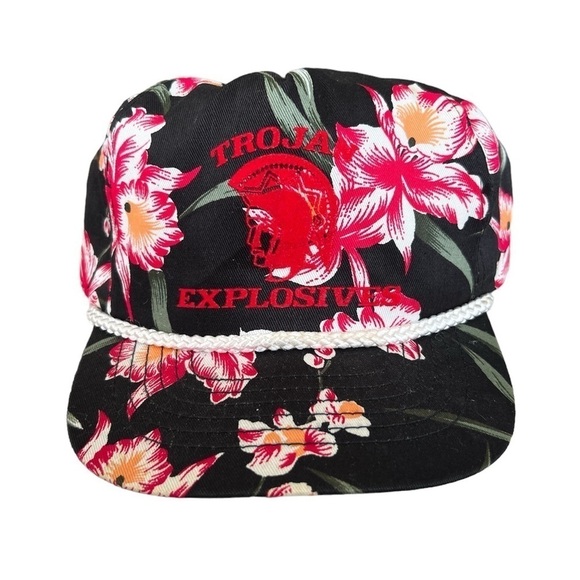 Vintage Other - Vintage Trojan Explosives Tropical Floral Rope Bill Adjustable Snapback Hat 90s